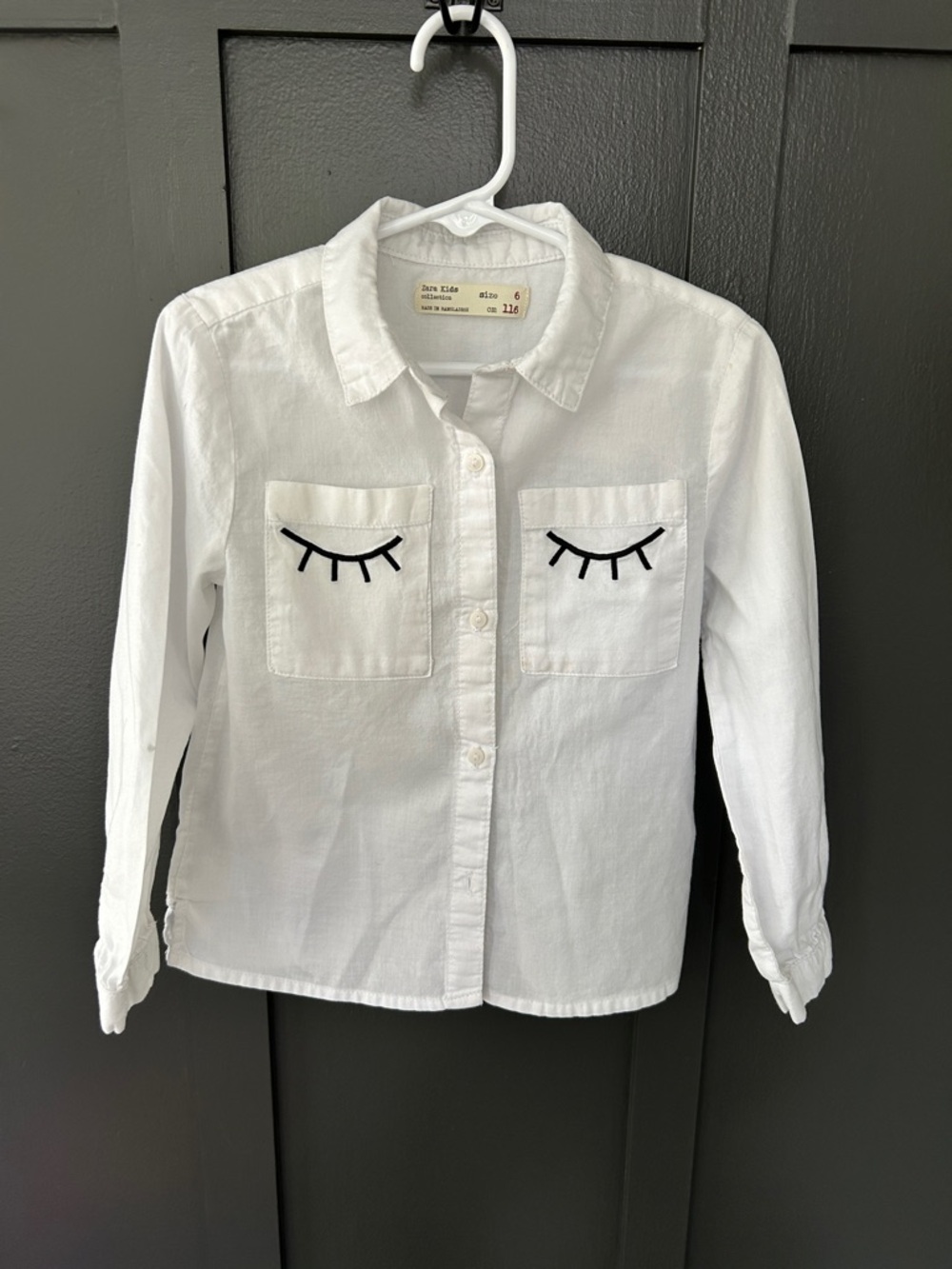 Zara Kids White Button-Down Shirt with Eyelash Pocket Detail